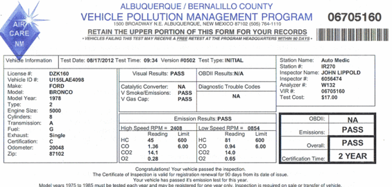 Emissions Testing Albuquerque >> Final Emissions Inspection Full Size Ford Bronco Forum Emissions Testing Albuquerque >> Final Emissions Inspection Full Size Ford Bronco Forum