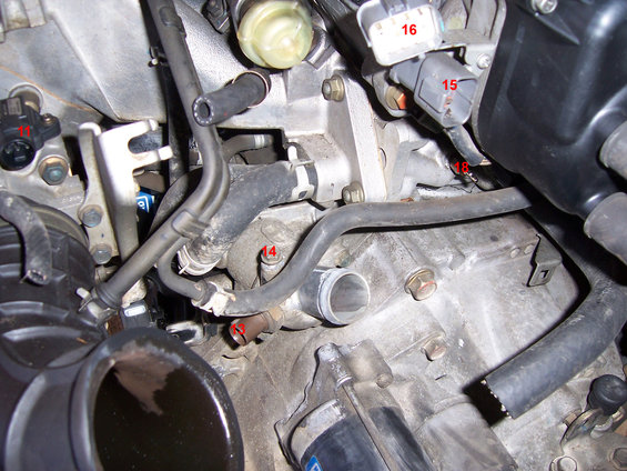 11-14-15-16-18.jpg 11 - MAP
14 - Ground
15 - Ignition Coil
16 - TDC/CKP/CYP sensor
18 - ECT Sending Unit