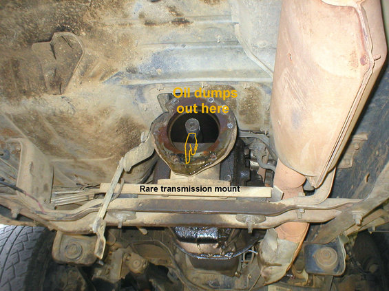 t-case.jpg When the t-case separates from the transmission extension, oil will dump out, so be prepared with a big drip pan, and a CLOSED mouth.