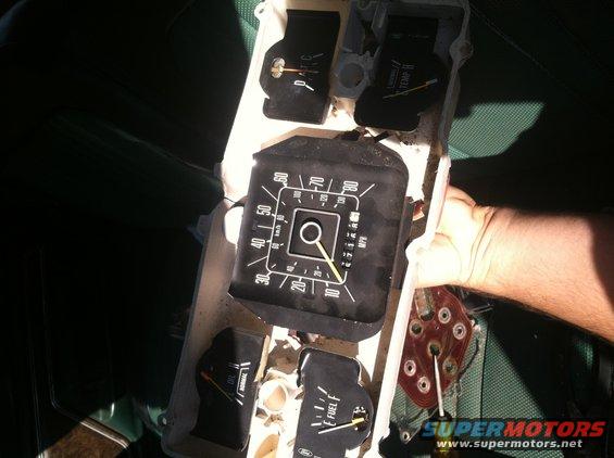 1978 Ford Bronco instrument cluster with speedometer, fuel gauge, and temperature gauge