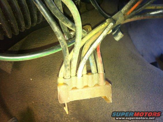 Wiring harness connector with multiple colored wires, dusty interior