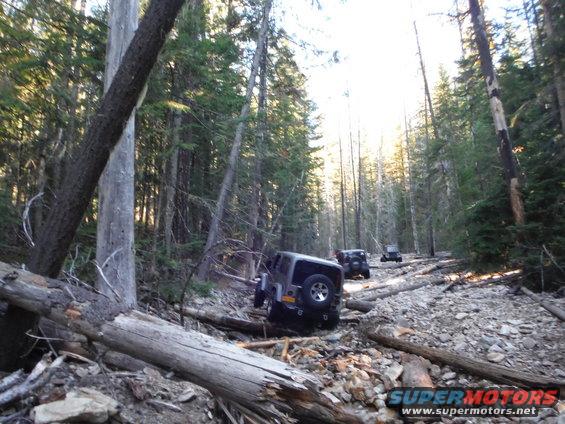 2005 Jeep Wrangler on a rocky trail, rear view