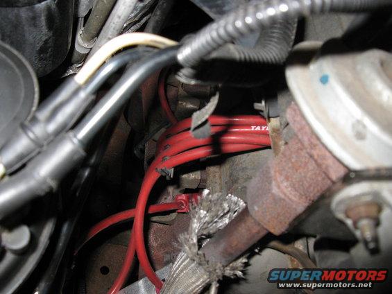 Red spark plug wires with 'TAYLOR' visible, near engine parts