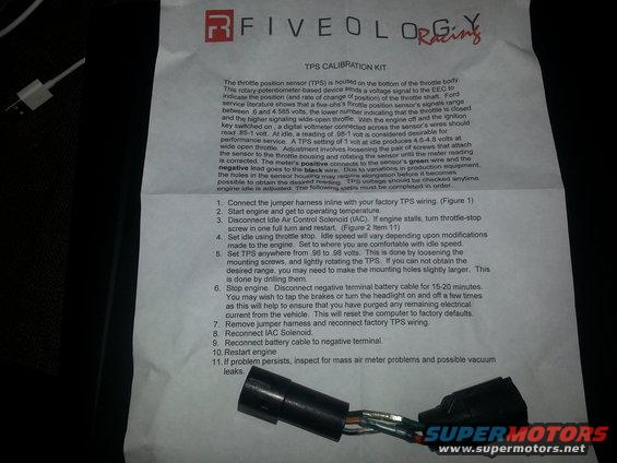 Document with TPS calibration instructions and a wiring harness