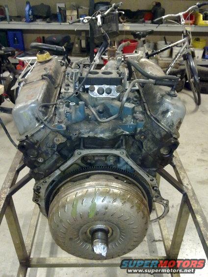 Engine and torque converter assembly on stand