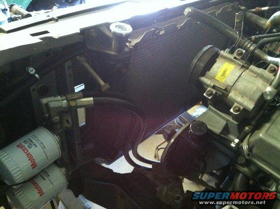 My remote oil filter setup and that big ass radiator out of a forestry dept F-350. 