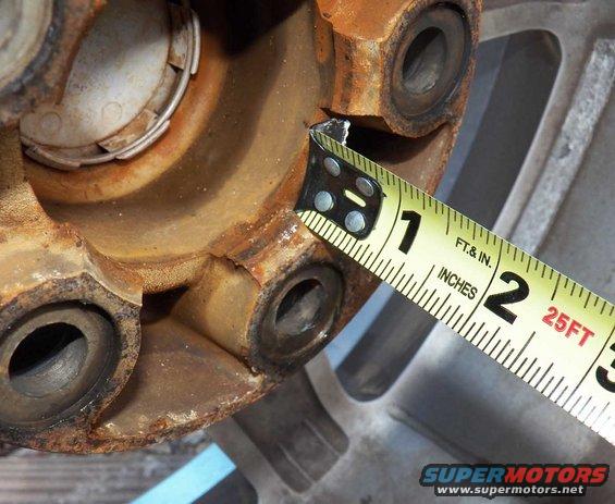 Measuring tape on rusty wheel hub