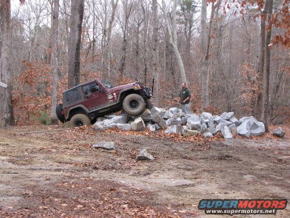 Maroon Jeep Wrangler on rocks
