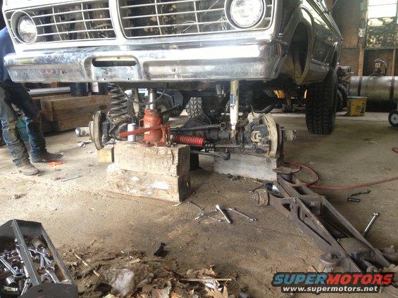 1970 Ford F-250 front axle and suspension during repair