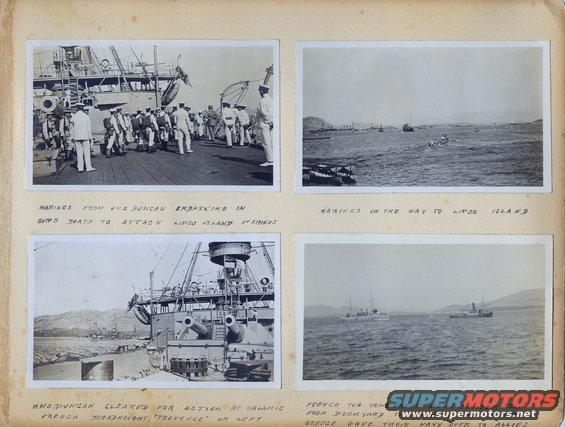 p31.jpg These are pages from a British officer's personal photo album from his time in the Mediterranean Sea during World War 1.  Most of them appear to have been taken in early 1915 during the height of the Dardanelles Campaign, including some on the Anzac beach near Gallipoli.

I'll probably upload some higher-resolution reconstructed versions of the individual photos later.