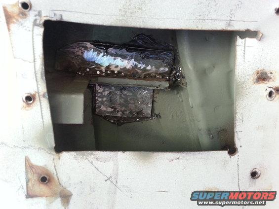 20140105_1109411.jpg shot from the inside with both patches in place. at this point it is just the patch. I am going to add the reinforcement panel to both.