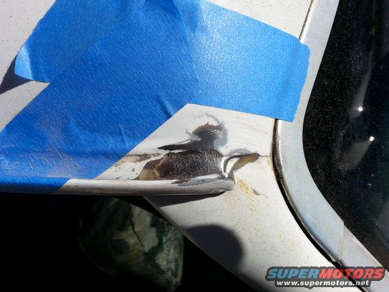 20140112_134013.jpg another gift from the rust Gods. This was the front of the drip rail, luckily nothing had gone through, so a little primer and some body filler and I should be good to go.