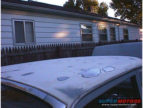 Car roof with peeling paint and water spots