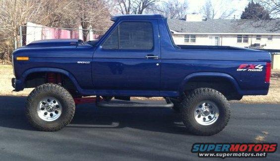Blue 1982 Ford Bronco side view with FX4 Off Road decal