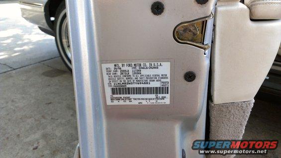 door jamb sticker with VIN and manufacturing date