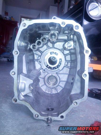 Transmission casing interior with bearings and internal components visible