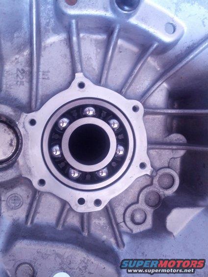 Close-up of a transmission bearing with ball bearings inside a metal housing