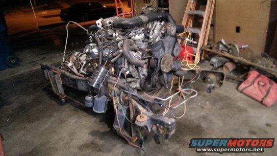 Engine assembly with wiring and hoses