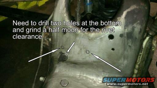 Close-up of metal part with drill hole markings and text overlay