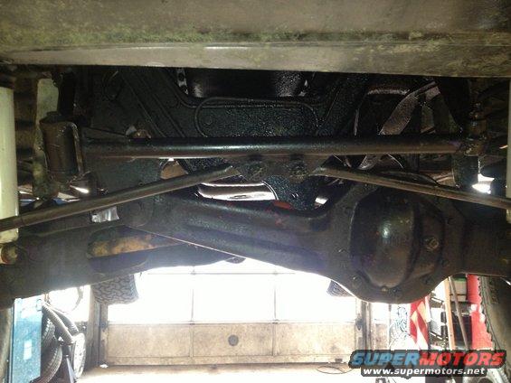 Underside view of vehicle suspension and differential