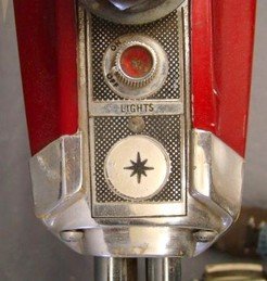 Red and chrome parking meter with a starburst emblem and 'LIGHTS' label