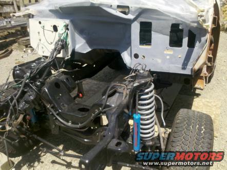 1982 Ford Bronco chassis and firewall with suspension components visible