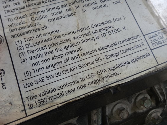 Engine bay sticker stating 1993 model year