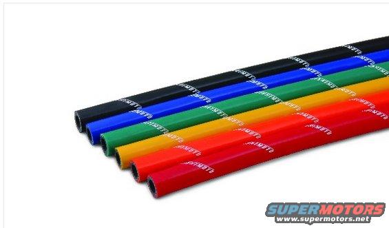 Multiple colored silicone hoses with white text