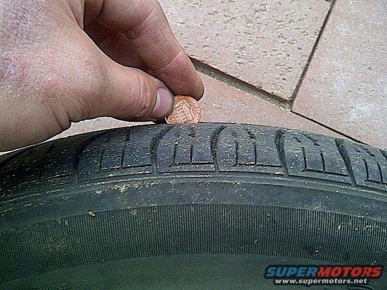 Tire tread depth measured with a penny