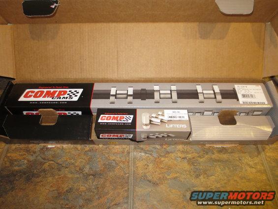 Comp Cams camshaft and lifters in open cardboard box