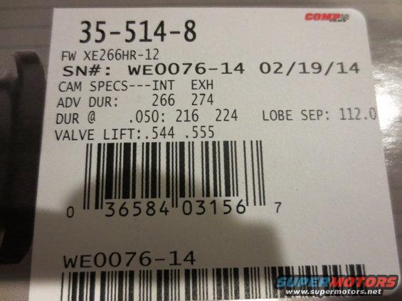 Part label with part number 35-514-8 and specifications