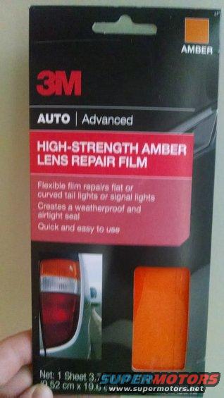 3M amber lens repair film packaging with a picture of a red tail light and a sheet of orange film