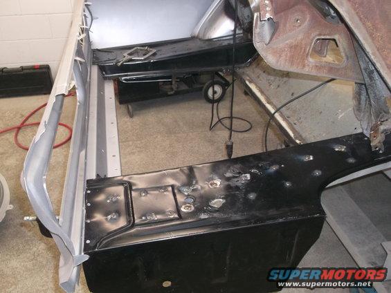 Right & left trunk floor with drop-offs, rear trunk filler panel & Shelby steel tail light panel. Quality & fit are fantastic for after-market parts. 