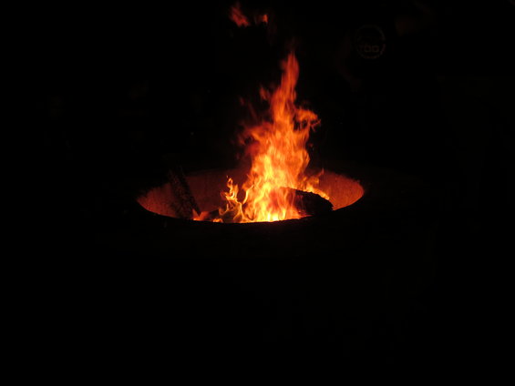 Campfire burning at night