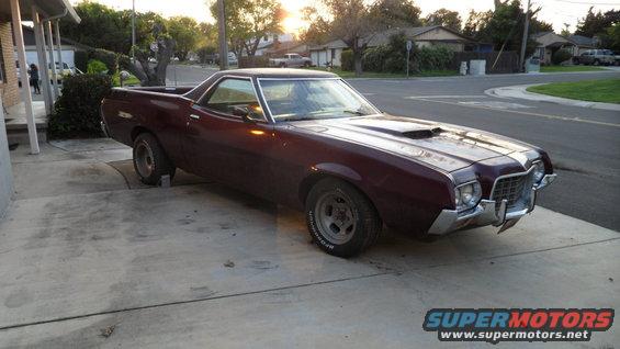 1972 Ford Ranchero parked on a driveway, front 3/4 view