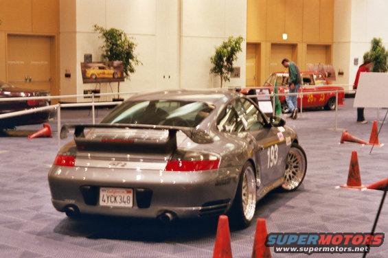Gray Porsche 911 GT2 with racing number 193 and California plates