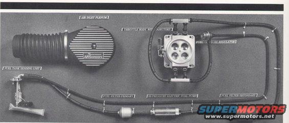 Diagram of ARSensors fuel injection system with air inlet plenum, throttle body, fuel pump, and filters