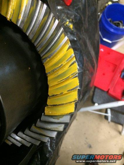 Differential ring gear with yellow marking compound on teeth