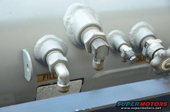 propane tank fittings with 'FILL' label and a valve handle