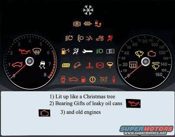 Dashboard warning lights illuminated, including oil, engine, and ABS