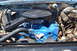 1981 Ford F-250 - Engine bay of a 1981 Ford F-250 shows a blue painted engine block and various components.
