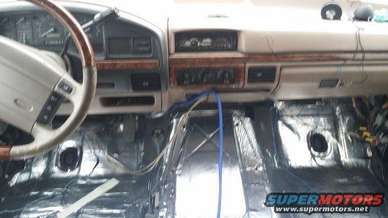 Interior of 1994 Ford Bronco with soundproofing material on the floor