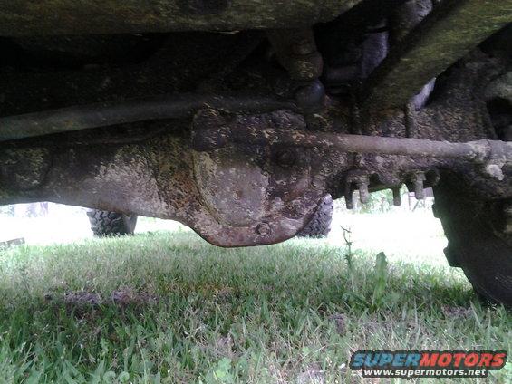 Undercarriage view of truck differential and suspension parts