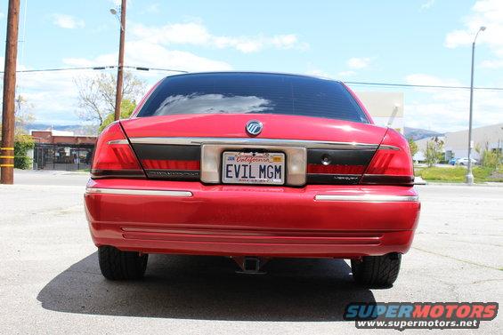 2002 Mercury Grand Marquis rear view with California license plate EVIL MGM