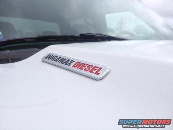 White vehicle hood with a Duramax Diesel badge