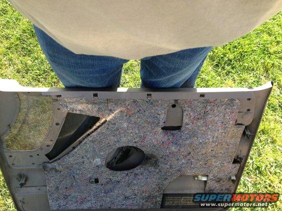 Car door panel interior with insulation and speaker cutout