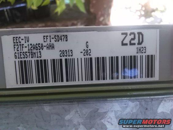 EEC-IV EFI-SD47B F2TF-12A650-AHA 61ES57BM13 28313 -202 G Z2D 1H23 label