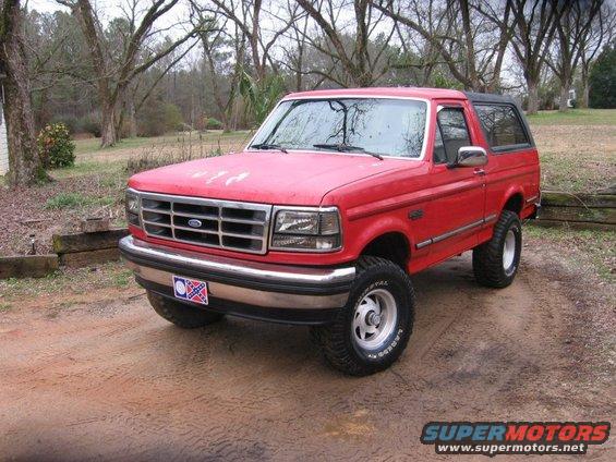 Red 1992 Ford Bronco 3q-front view