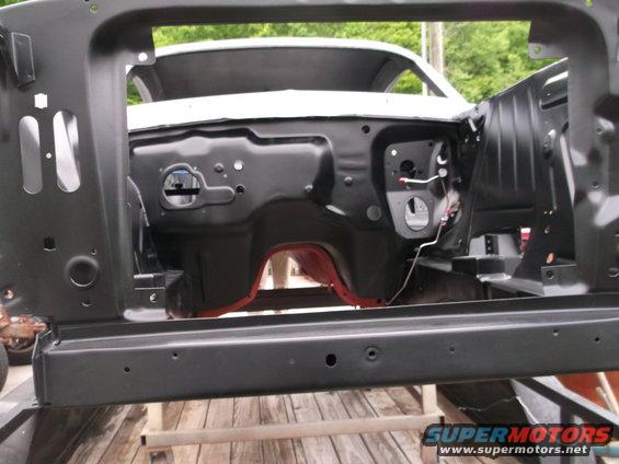 1967 Ford Mustang firewall and inner fender assembly, painted black
