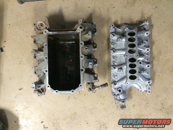 comparison of Lightning lower manifold (left) and 351W manifold.  There was really no way to merge the two together.